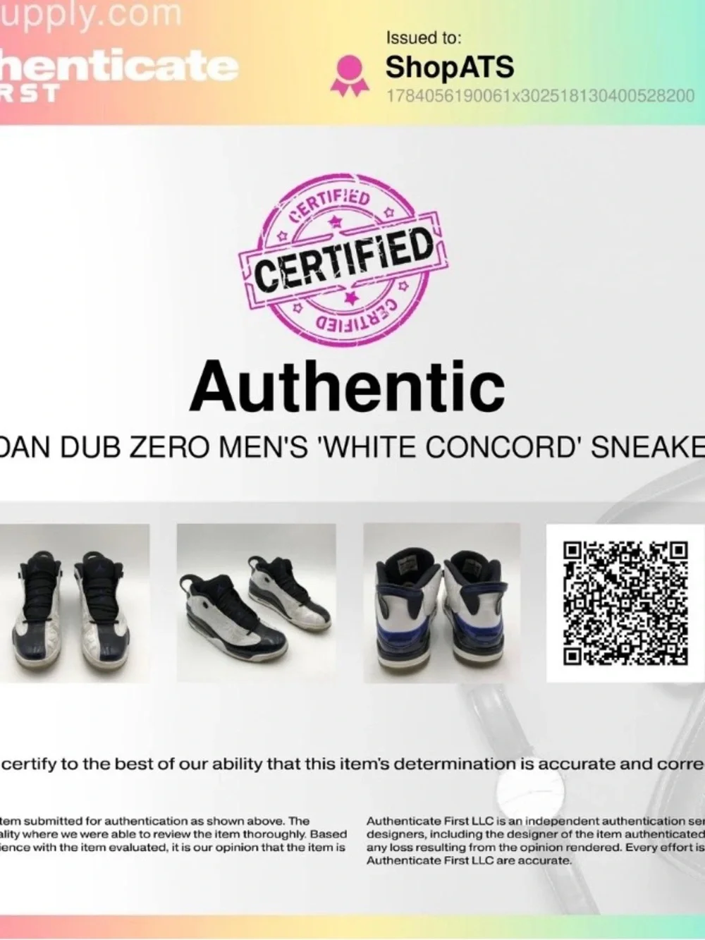 Nike Air Jordan Dub Zero Men’s White Concord Sneakers Size 12.5
